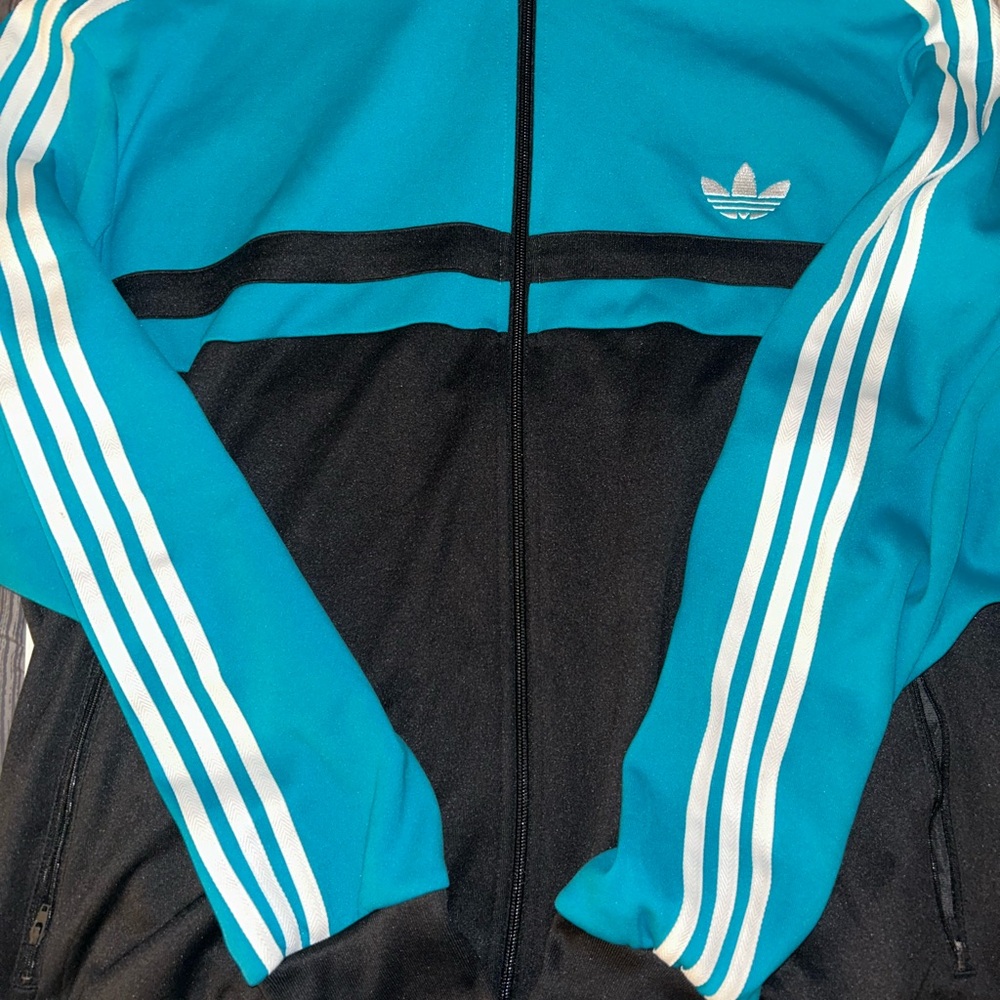 Adidas Turquoise and Black Zip-Up Jacket